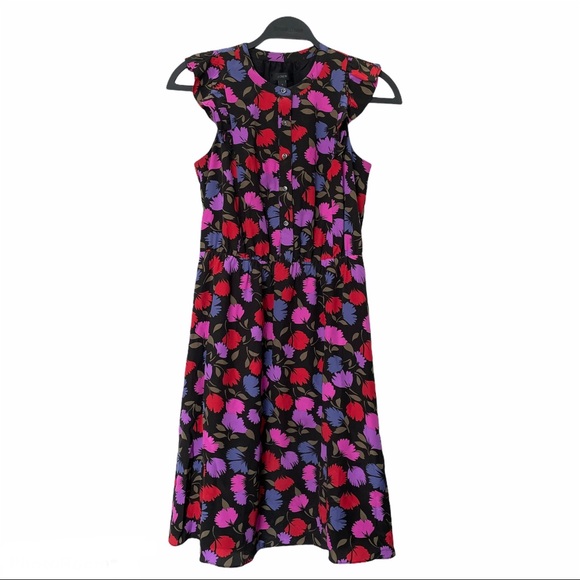 J. Crew Vibrant Flutter Sleeve Silk Floral Button Front Dress Size 0 - Picture 5 of 12